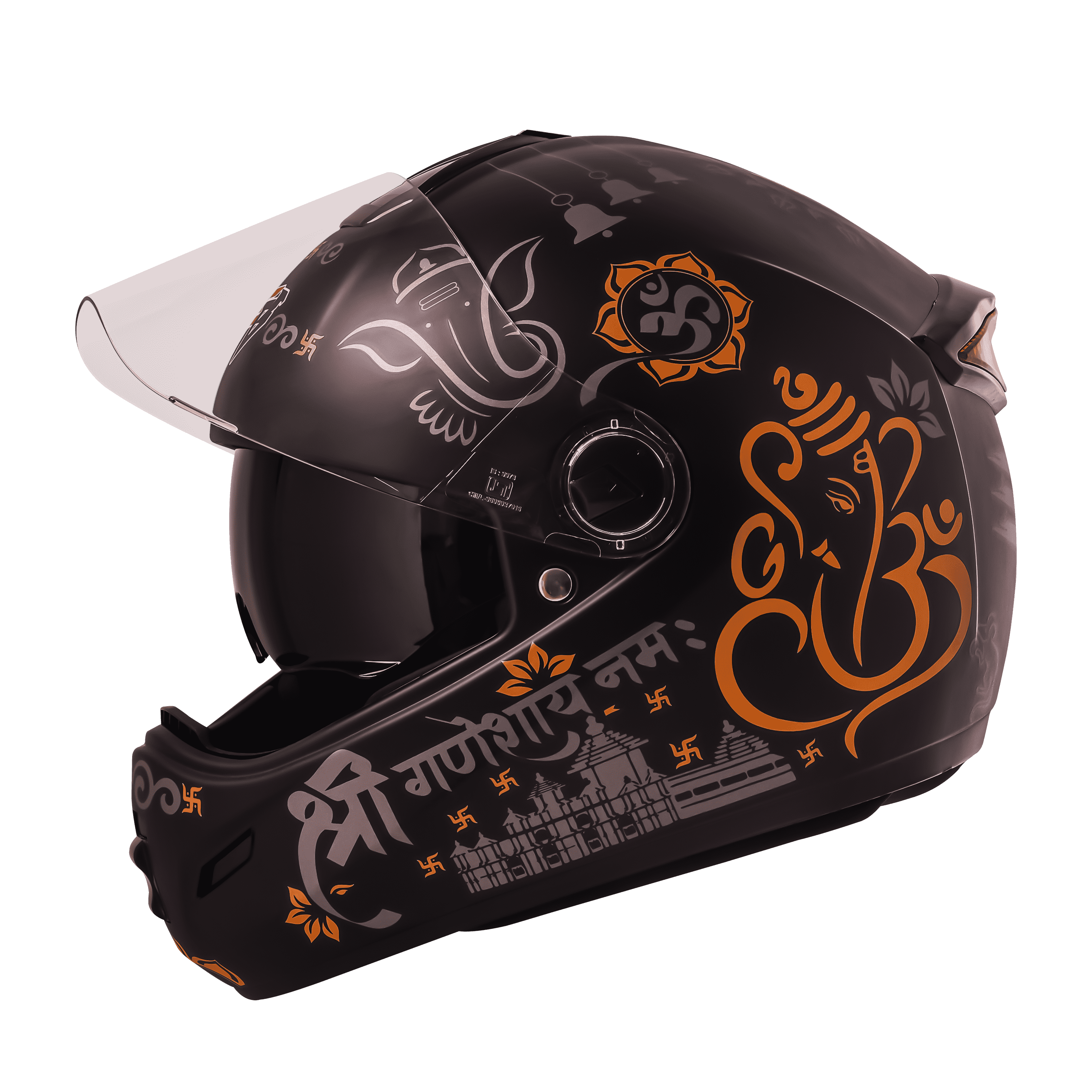 SBH-34 ISS JAI SHREE GANESHA REFLECTIVE GLOSSY BLACK WITH ORANGE